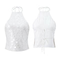 Women’s Backless Sequin Vest Summer Slim Fit Halter Tank Tops Summer Club Party Sexy Sleeveless Shirts Streetwear
