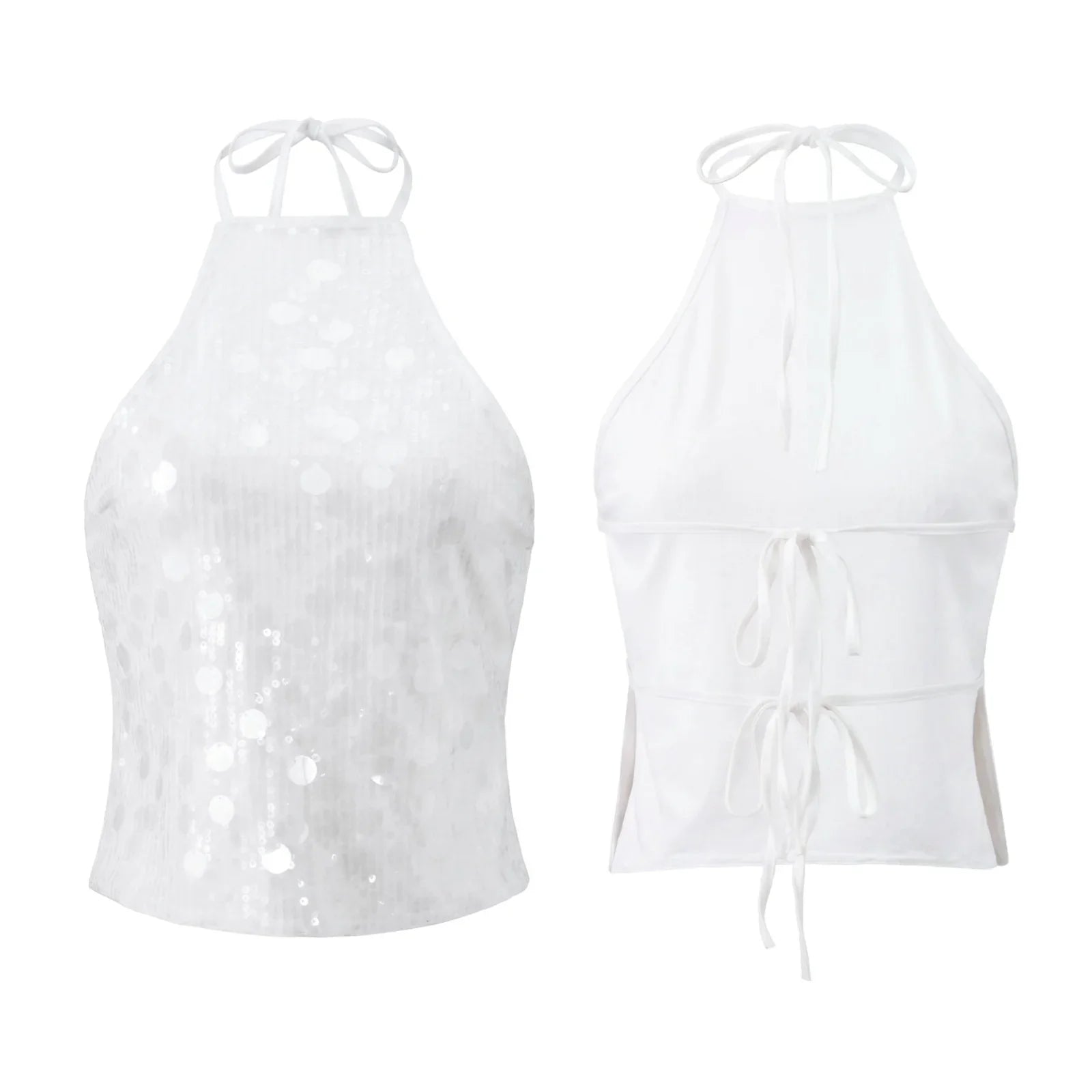 Women’s Backless Sequin Vest Summer Slim Fit Halter Tank Tops Summer Club Party Sexy Sleeveless Shirts Streetwear