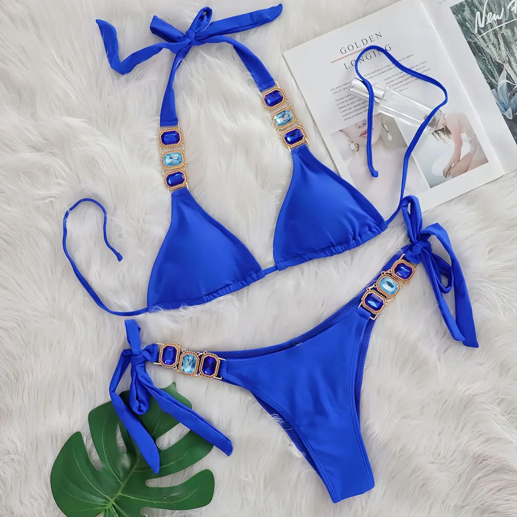 Halter Scrunch Butt Rhintstone Diamond Bikini Women Swimsuit Female Swimwear Two Pieces Bikini Set Brazilian Bathing Suit Swim