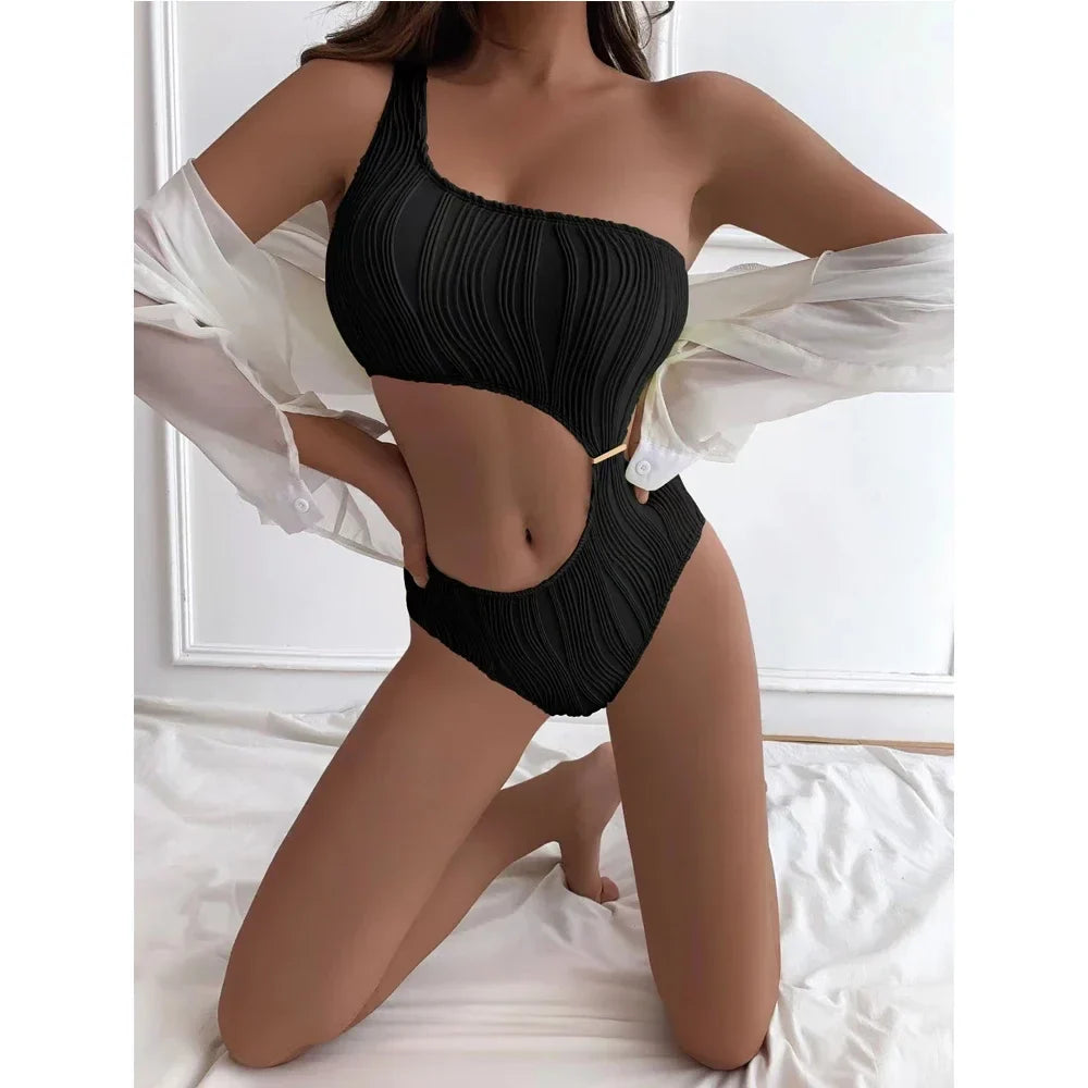 2026 Solid White One Piece Swimsuit Women Sexy Irregular Hollow Out Bikini One Shoulder Backless Monokini Summer Beach Swimwear