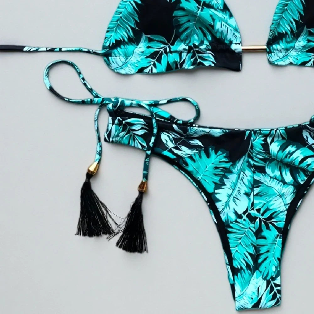 Sexy Triangle Chains Bikini Sets Micro Thongs Swimsuit Women Bathing Suit Biquini Bandage Beachwear Print Swimwear Thong Bikini