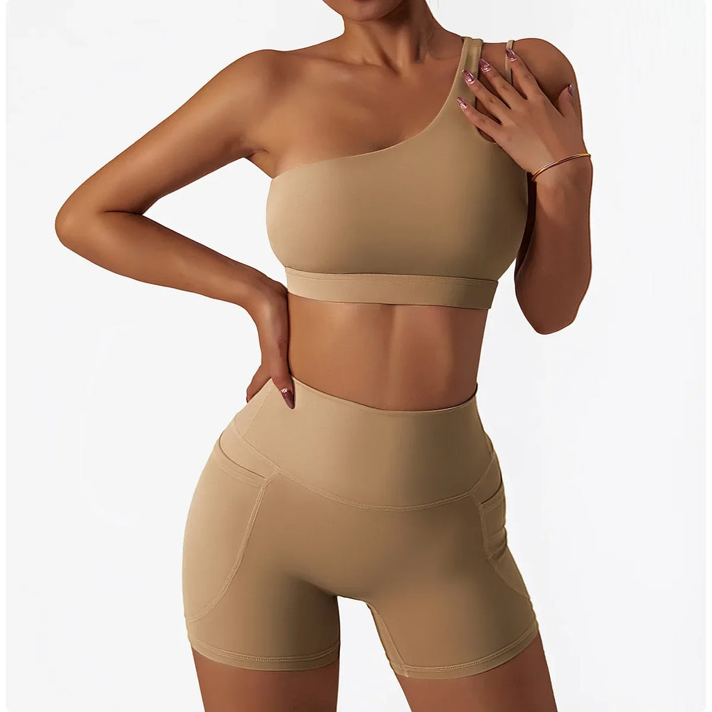 Comfort Single Strap Yoga Bra Chest Pad Running Sports Bra Gym Top Women Stretch Pull Up Underwear Women Vest Fitness Tank Top