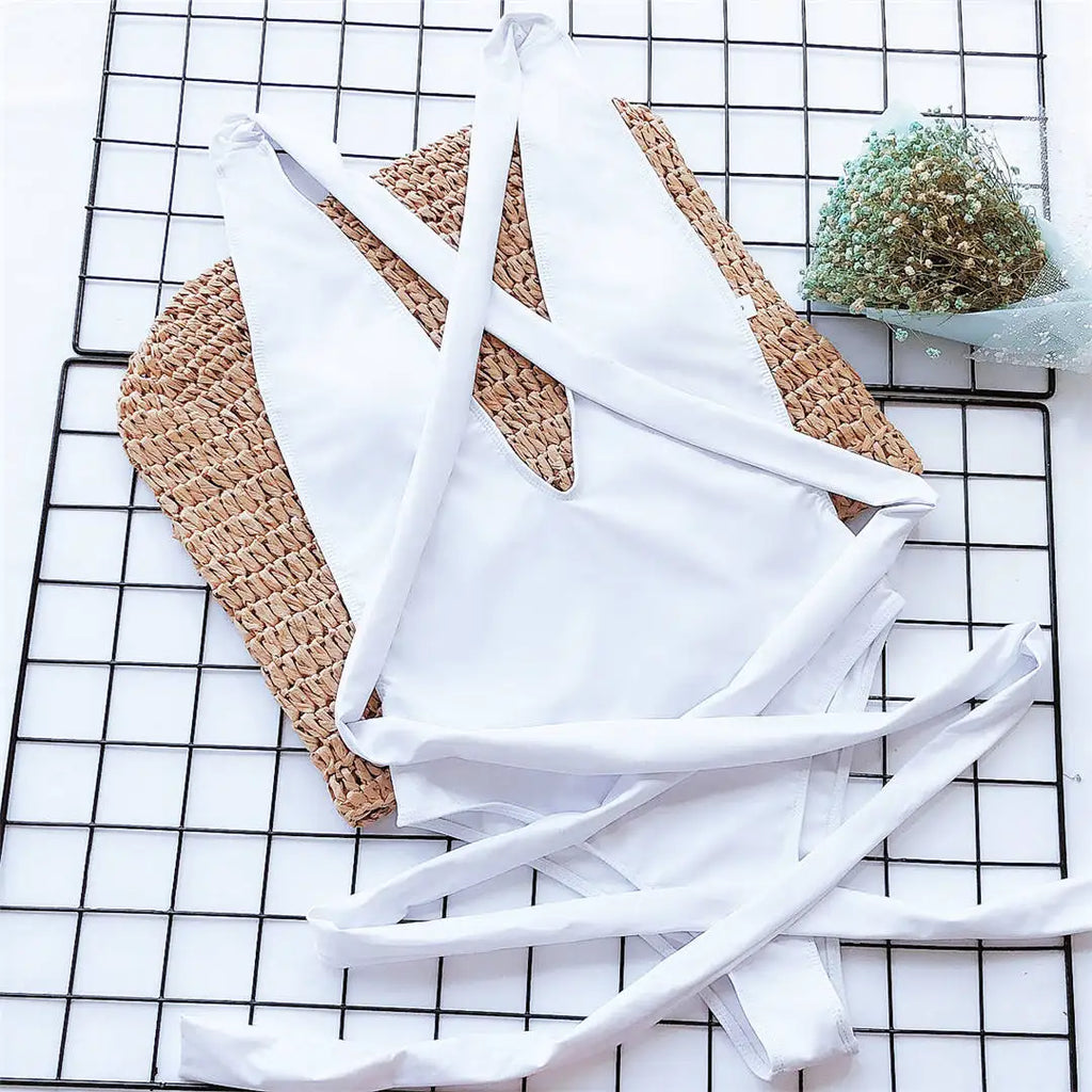 New Sexy Long Wrap Around Deep V One Piece Swimsuit Women Swimwear Female High Cut Monokini Bather Bathing Suit Swim Lady V1639B