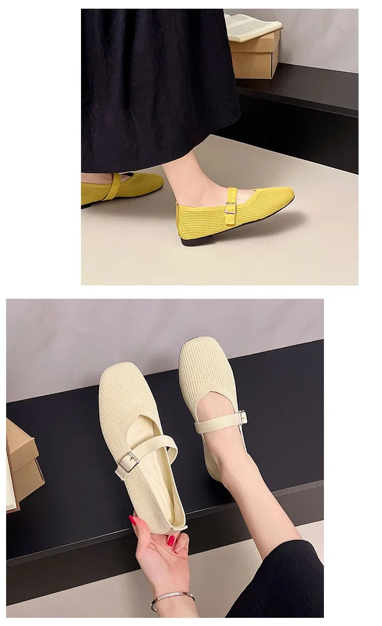 Women Flats Summer Trend Knitted Mary Jane Shoes for Woman Breathable Footwear Lightweight Casual Flat Shoes Zapatos De Mujer