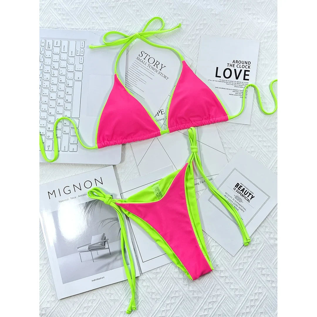 Sexy Leopard Printed Halter Brazilian Bikini Women Swimwear Female Swimsuit Two-Piece Bikini Set Bather Bathing Suit Swim V3681