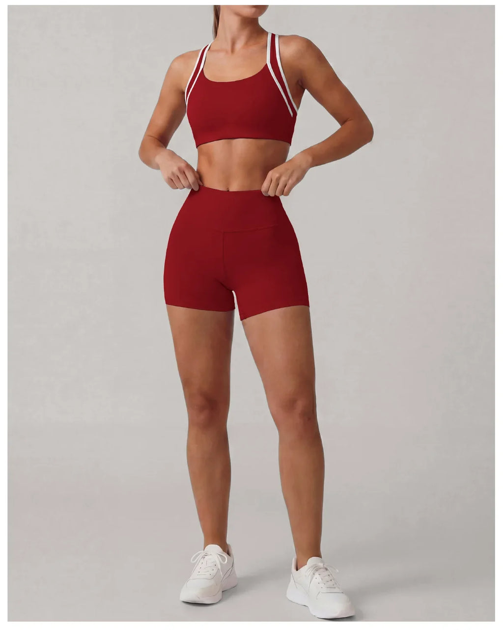 Summer 2 Pieces Yoga Sets Women Color Contrast Back I-shaped Shockproof Sports Bra High Waist Shorts Gym Fitness Suit Tracksuit
