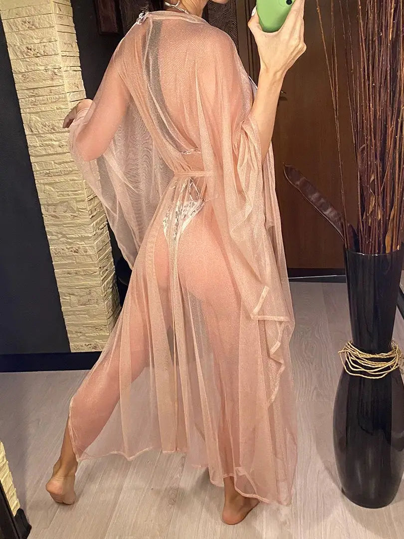 3 Colors Sexy Glitter Mesh Sheer See Through Tunic Beach Cover Up Cover-ups Beach Dress Beach Wear Beachwear Female Women V3217