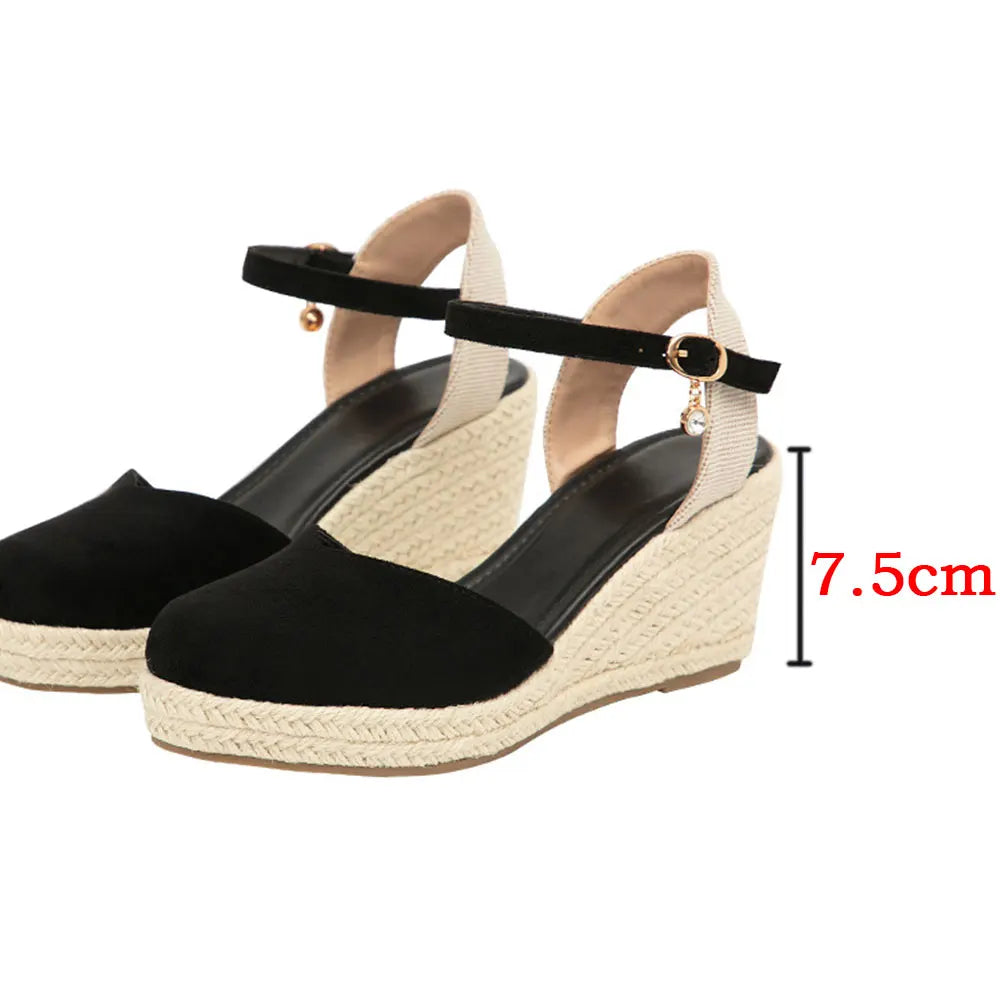 2024 Big Size 43 Women's Comfy Walking Wedge Espadrilles Sandals Summer Leisure Round Toe Platform Ankle Strap Shoes