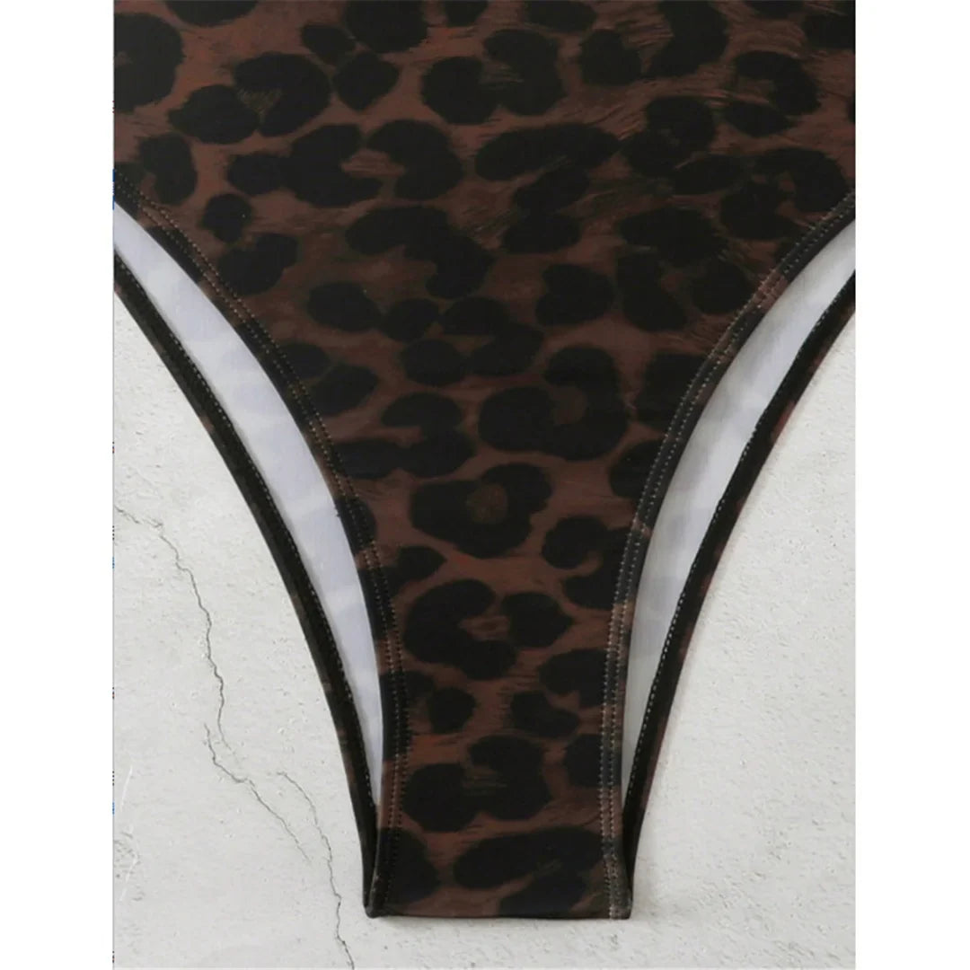 S - XL New Leopard Printed Bandeau Women Swimwear One Piece Swimsuit Female High Leg Cut Monokini Bather Bathing Suit Swim V8051