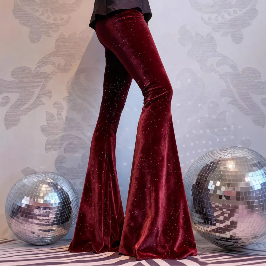 new European and American high-waisted slim shiny silver drape gold velvet bell-bottom casual pants