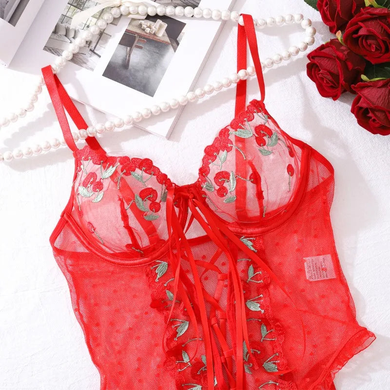 Toucheart Sexy Interesting Lingerie Red Lace Body Sissy Open Crotch Hot Sexy Adult Womens Clothing Fancy Floral Lace Up Tights