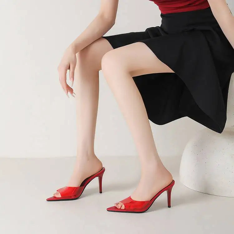 Spring and Summer New Style Fashion High Heels Women's Slippers Pointed Tip Concise Sexy Party Women's Shoes High 8cm Size 35-43