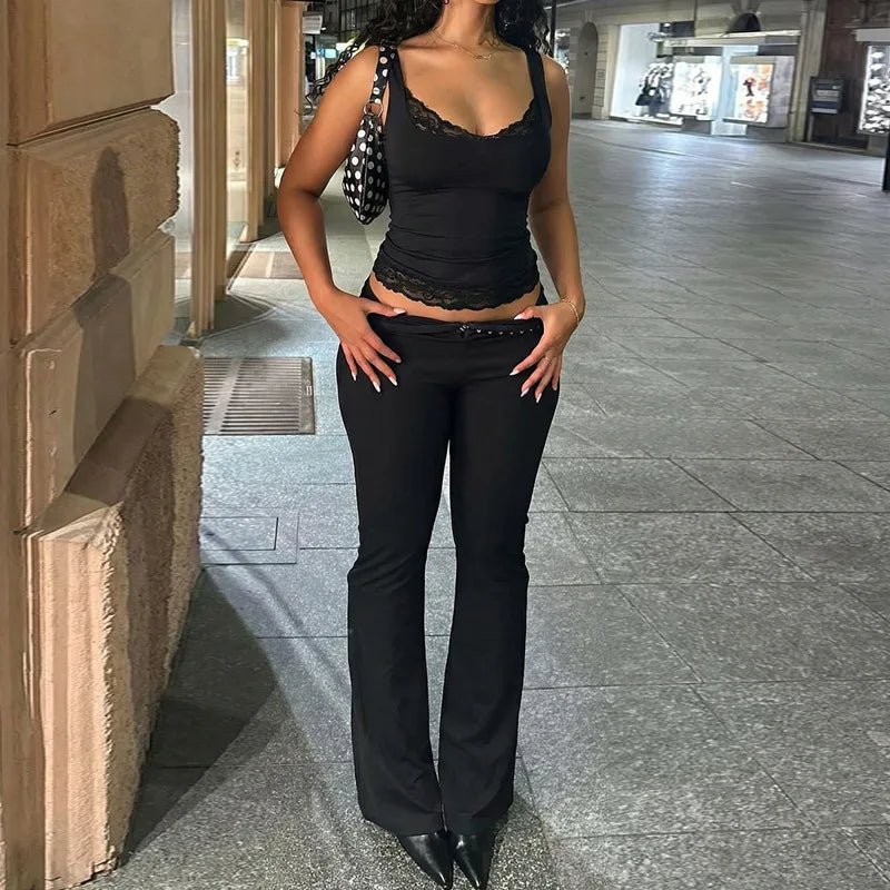 FDYOUI Chic Lace Patchwork Tank Tops for Women 2026 Summer Sleeveless Slim T-shirt Ladies Crop Top Y2K Streetwear Pink Corset
