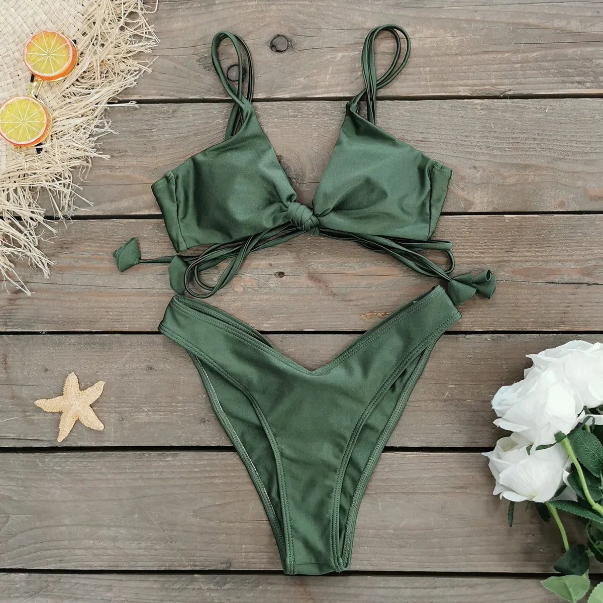 New Halter Bikini High Leg Swimsuit Swimwear Women Deep Back Two-Piece Separates Bikini Sets Strappy Bathing Suits