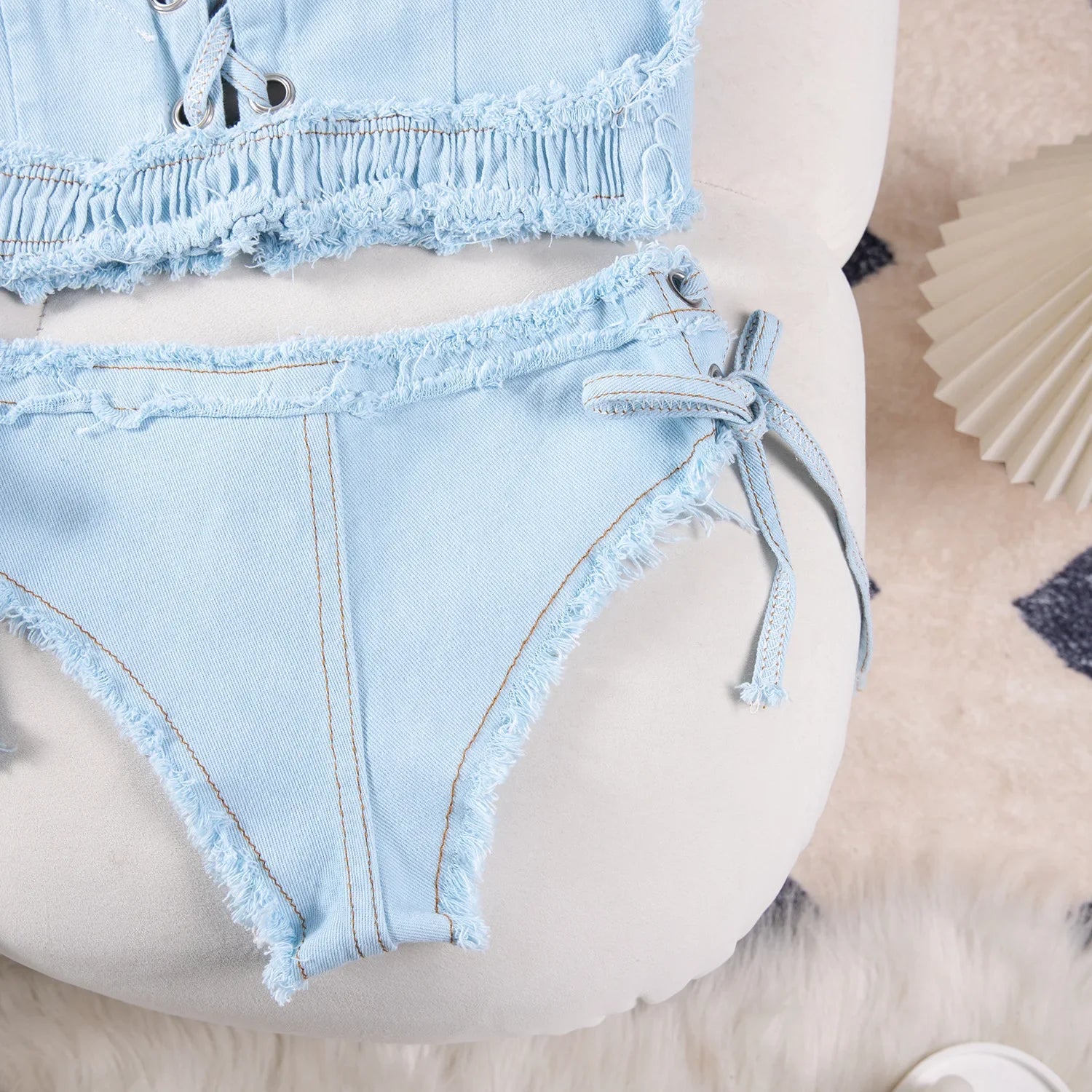 DEKA Retro Women Bikini Denim Suits Summer Halter Camis+ Mini Pant Lingerie Fashion Vacation Swimsuits Sexy Bra&Briefs Sets