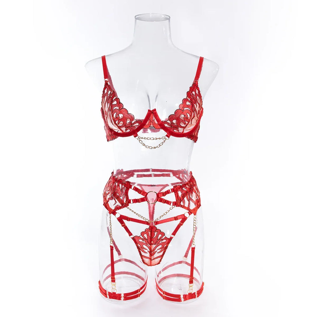 Bikini Fashion Sexy Plot Person Flame Metal High-End Temptation Slim Sexy Lingerie Four-Piece Set
