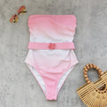 Vintage Pink Tie Dye Gradient Swimwear Women 2026 Bandeau Starfish Ornament Belt Tummy Control One Piece Swimsuit Monokini