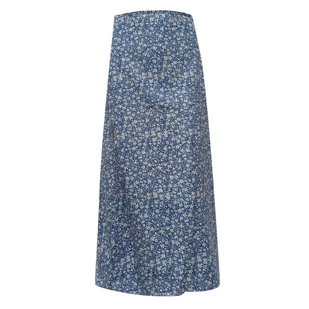 Harajuku Floral Print Long Skirt Vintage High Rise Straight Midi Skirts For Women Summer Skinny Bohemian Split Beach Skirts Y2k