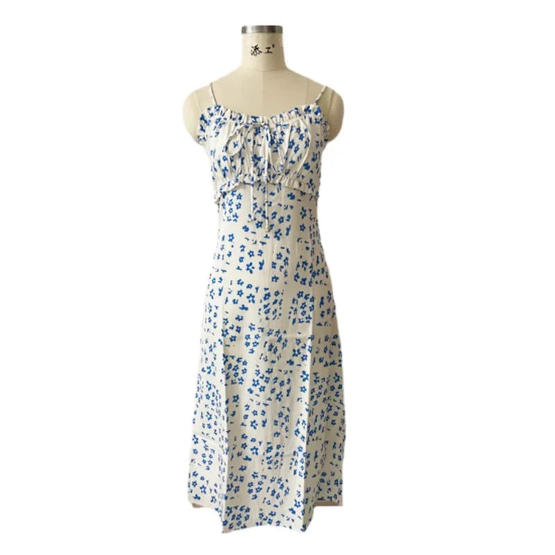 Foridol Ruffles Straight Elegant Women's Dress Summer Printed Boho Beach Maxi Dress Spaghetti Strap Floral Blue Sundress 2025