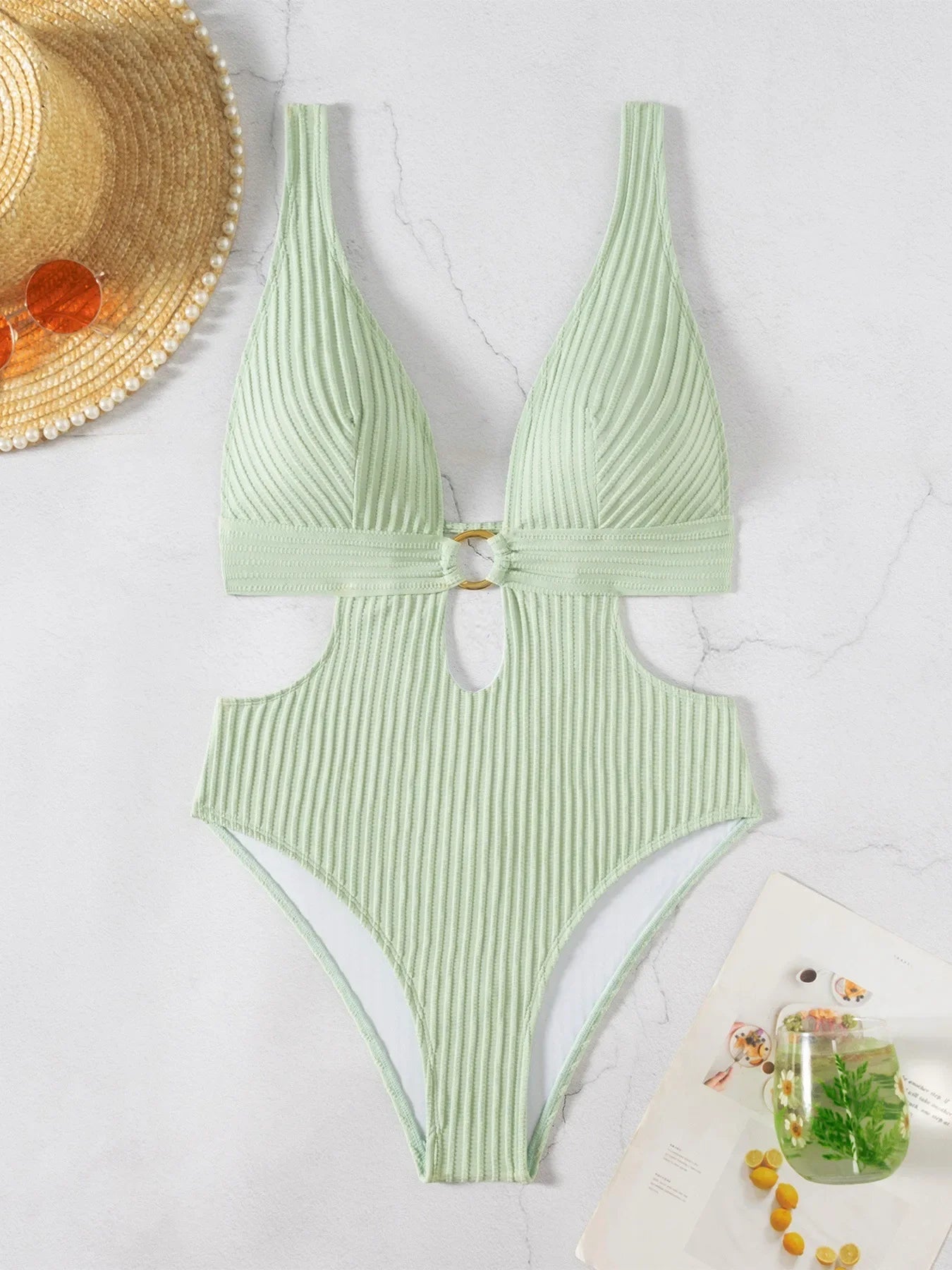 Deep V Neck Cut Out Women Swimwear One Piece Swimsuit Female High Leg Cut Monokini Bather Backless Bathing Suit Swim Beachwear