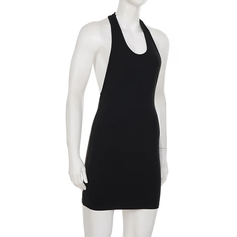 Sexy Halter Neck Backless Bodycon Mini Dress Women Sleeveless Tight Short Party Club Dress Summer Night Out Streetwear