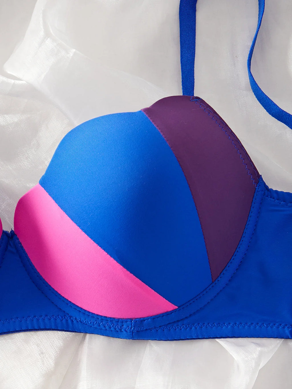 Single-Piece Color-Blocked Sexy Beach Swimwear Set with Underwire Push-Up Bra and Panties, Comfortable Shell Cup Design Lingerie, Stretchy Breathable Panties