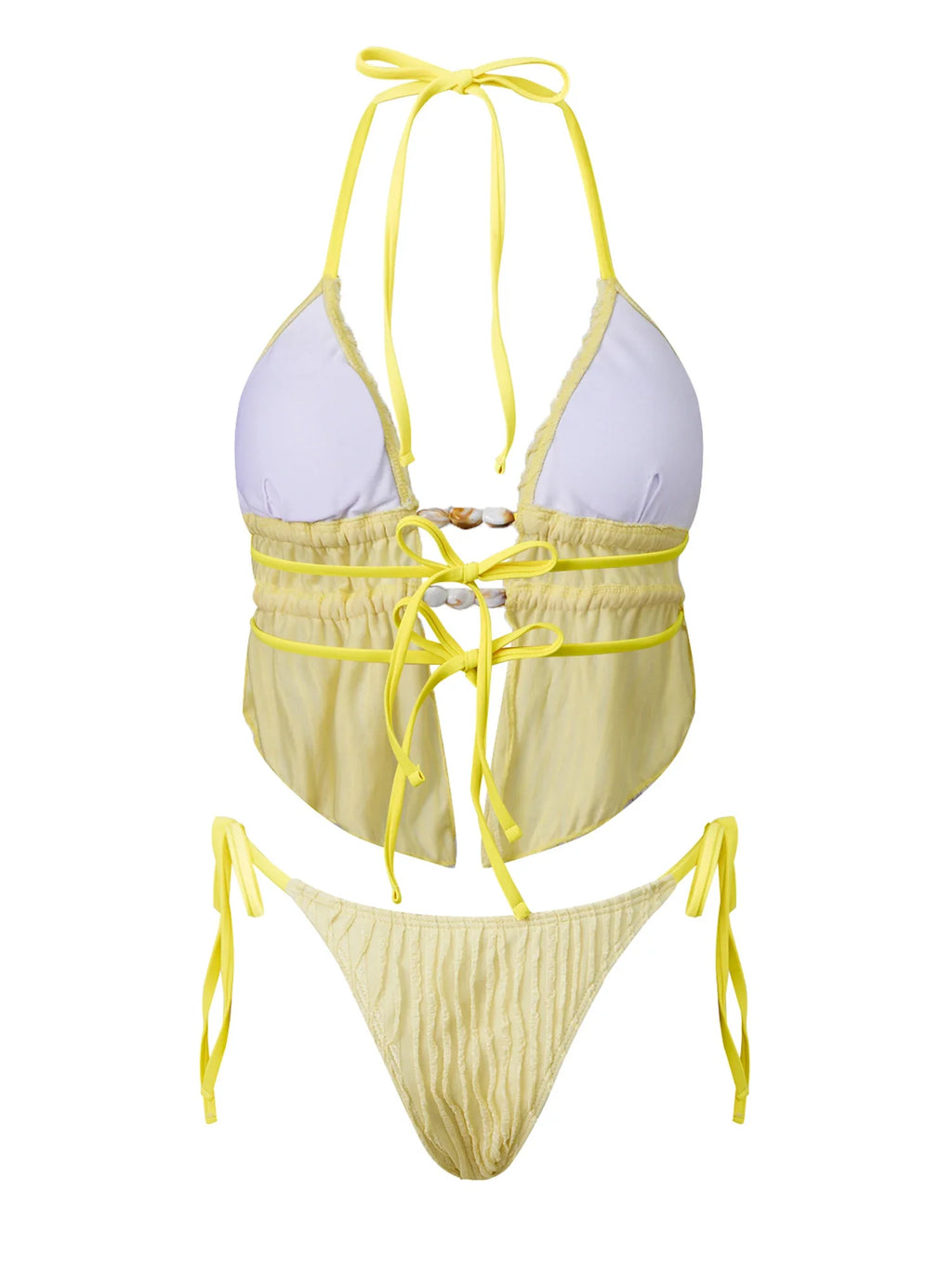 Women's Summer Holiday Beach Two Piece Bathing Suits Sleeveless Halter Neck Cutout Bra Low Waist Thong Sets