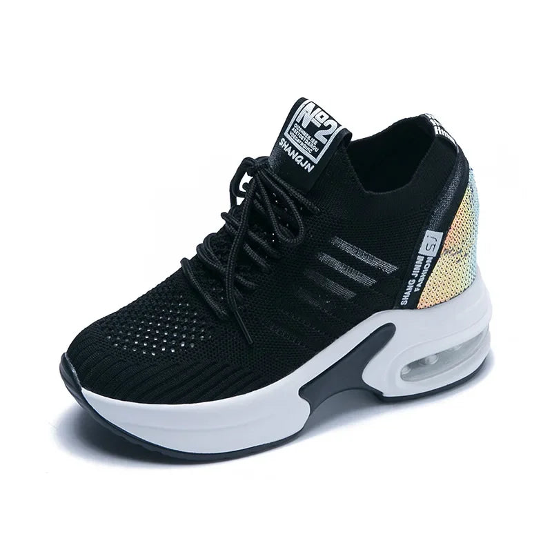 High Quality Femme Bling Sequin Woman Sneakers Chunky Platform Casual  Height Increase Zapatillas Mujer wedges shoes 2019