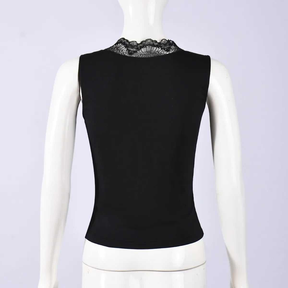 2026 Spring Summer New Arrival Elegant Sleeveless Women's Short Top Chic Fitted Lace-Panel Deep V-Neck Crop Tank Top Commute