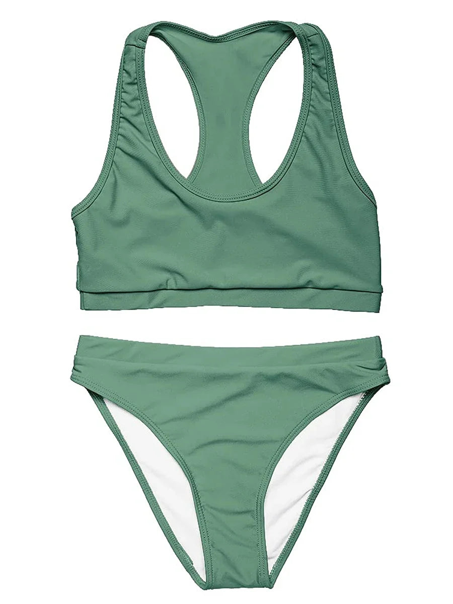 2026 Sporty Bikinis Solid Padded Swimsuit Women Vintage Swimwear Female Bathers Bathing Swimming Swim Suit Beachwear