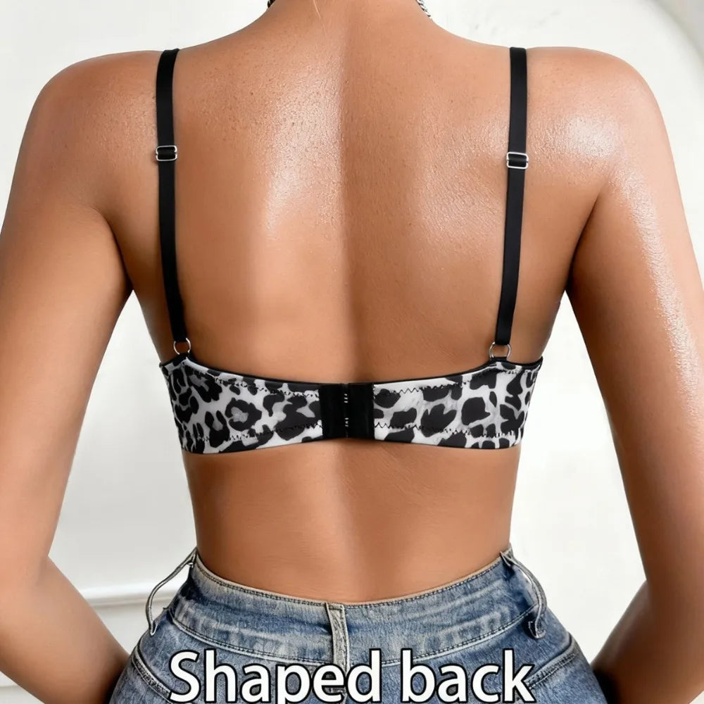 Sexy Leopard Print Bra for Women Push-up Anti-sagging Wire-free One-piece Bras for Small Breasts