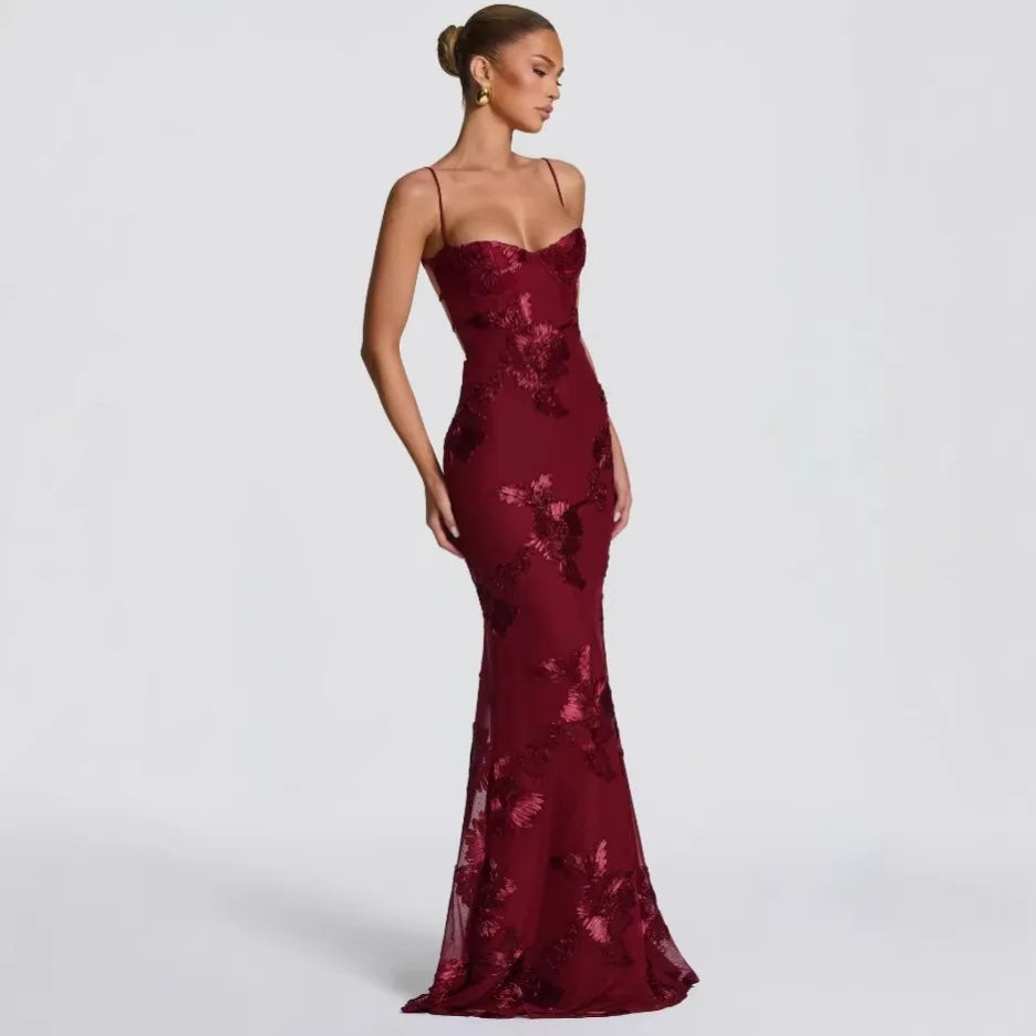 Sexy Backless Cross-cutout Strap Dress For Women Heavy-duty Fishbone Steel Support Slim-fit Jacquard Gown Fishtail Long CAUP