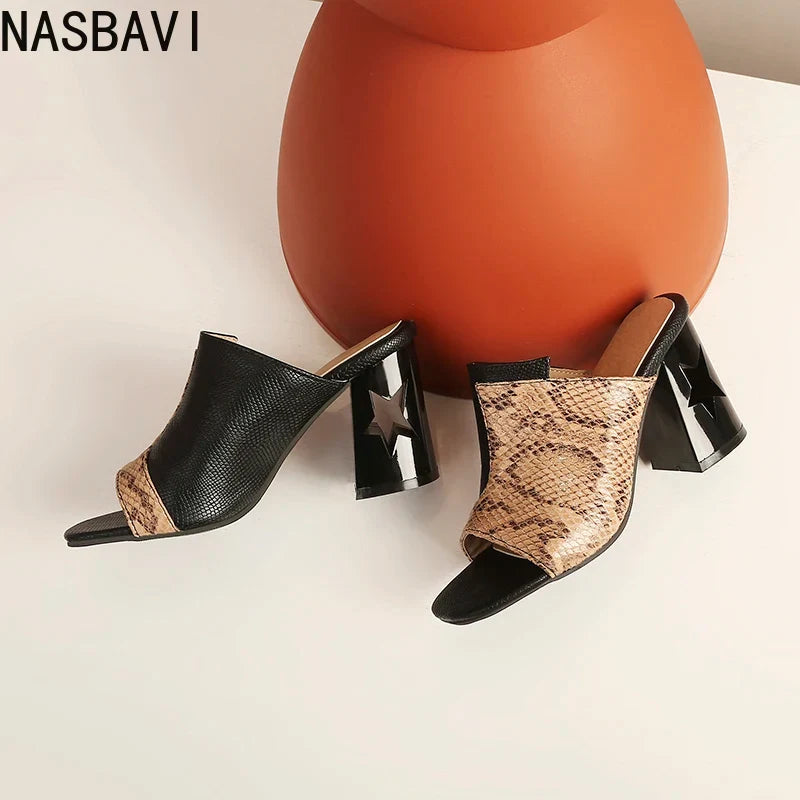 NASBAVI Brand New Ladies Peep Toe Summer Sandals Fashion Mixed Colors Chunky High Heels Women Sandals Party Woman Shoes 35-45