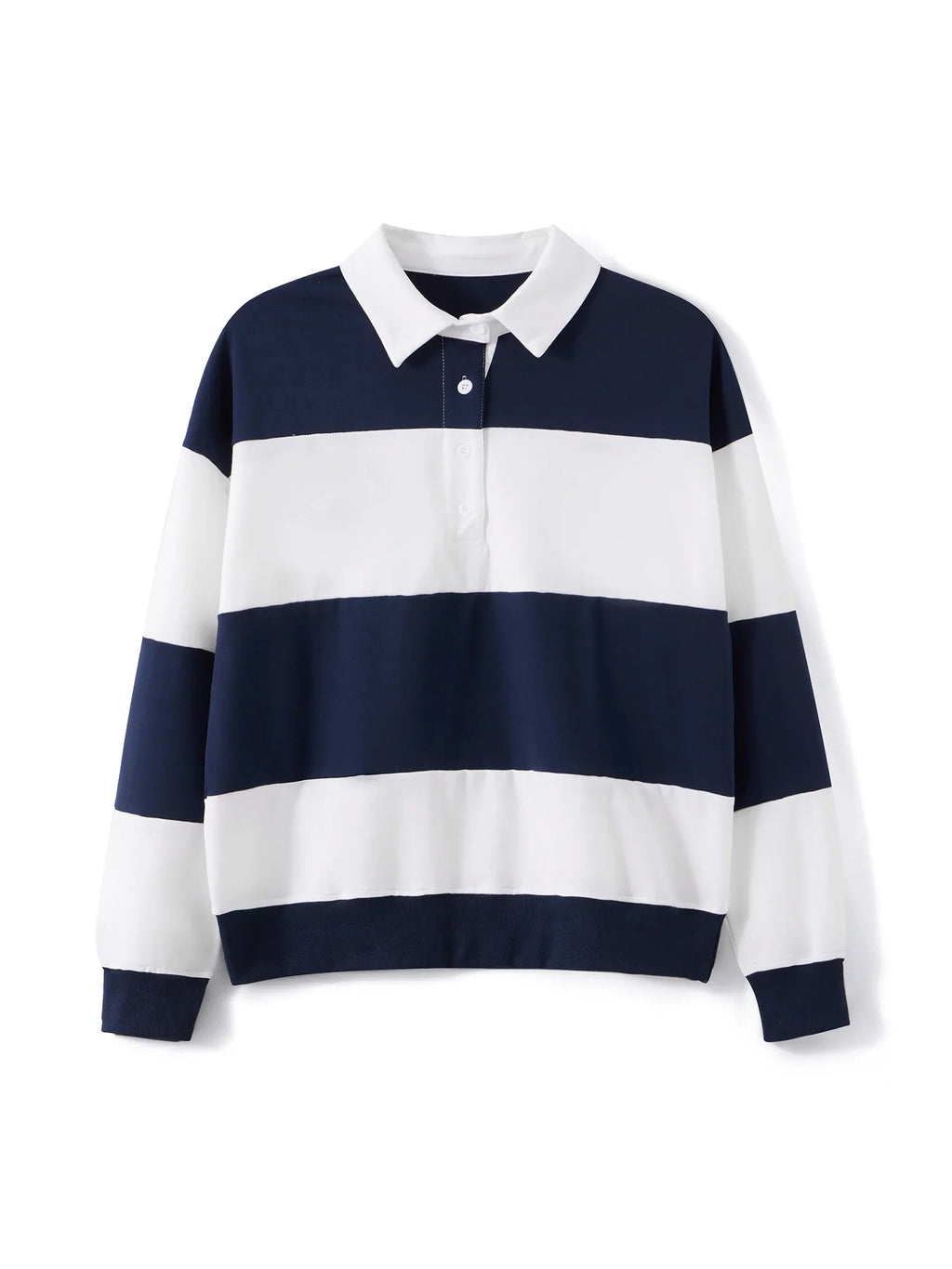 Women Long Sleeve Spring Fall Lapel Collar T-shirts Striped Contrast Color Loose Pullovers Streetwear Tops