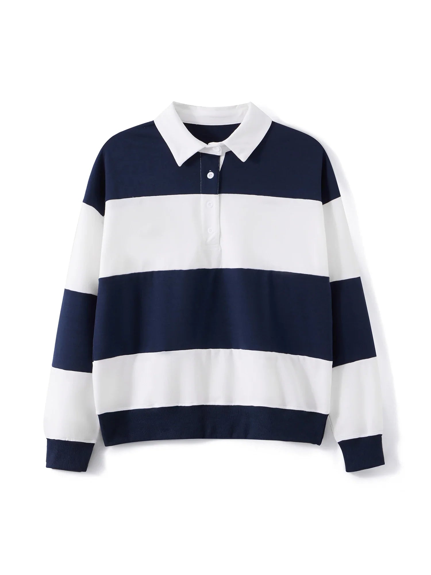 Women Long Sleeve Spring Fall Lapel Collar T-shirts Striped Contrast Color Loose Pullovers Streetwear Tops