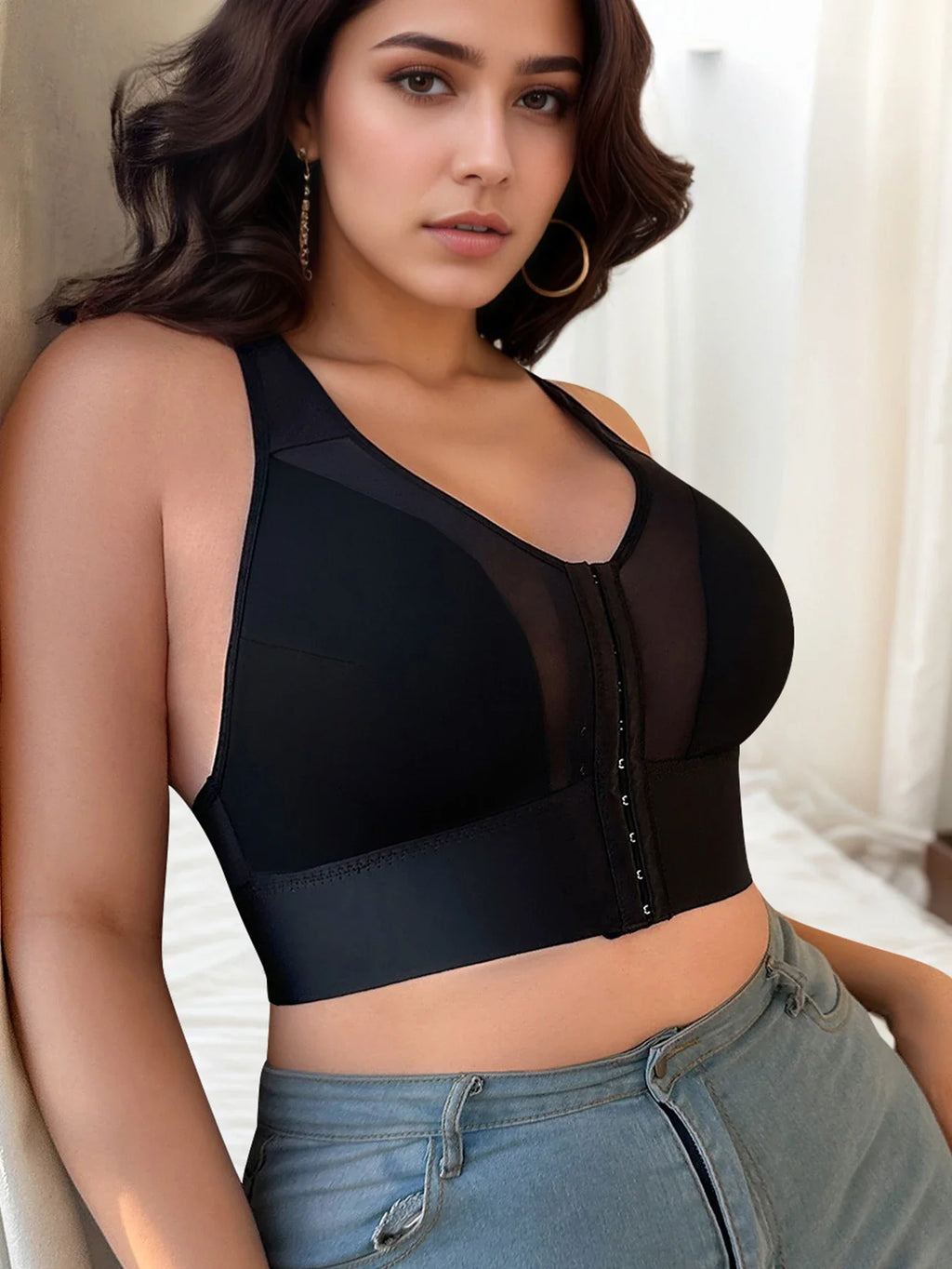 Fashionable plus size full cup bra without steel ring, molded front button bra, comfortable to wear sexy Lingerie MR3498