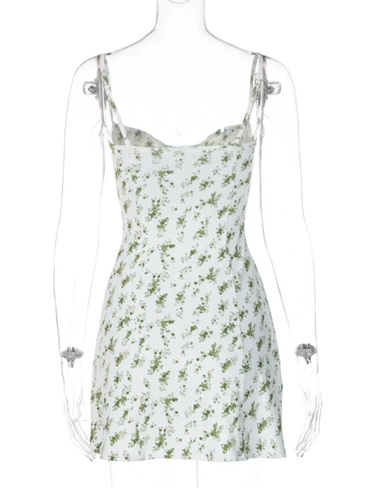 Ahagaga Fashion Sexy Flower Printed Women Short Dresses Streetwear Regular Casual Strapless Sleeveless Slim Sheath Vestidos Robe