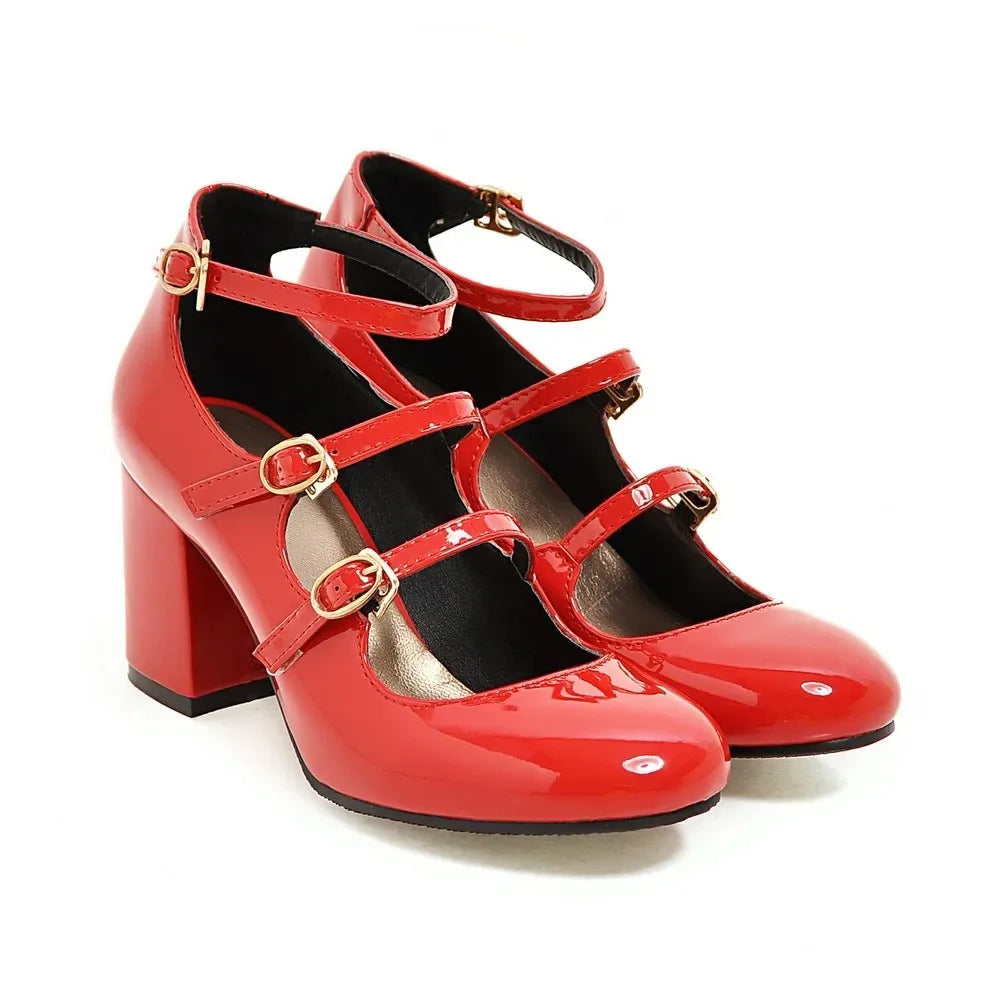 NASBAVI Spring Women Pumps Thick Block High Heel Patent Leather Round Toe Autumn Office Dress Party Bridal Red Lady Shoes 34-43