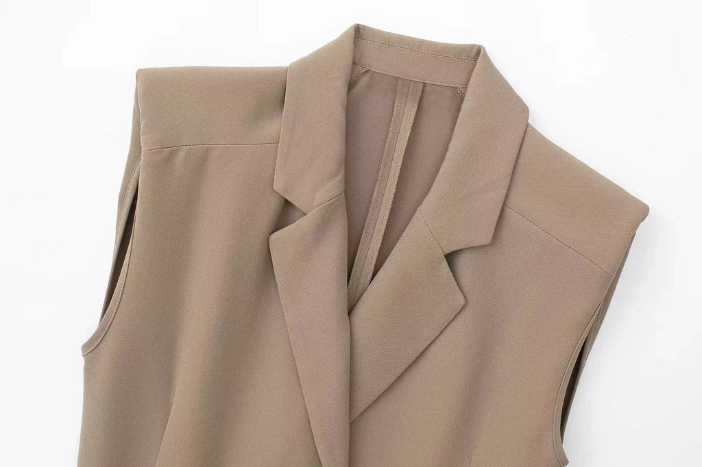 Foridol Khaki Double Breasted Sleeveless Office Windbreaker Style Dress Turn Down Collar Lady Elegenta Vintage Belt New Vestidos
