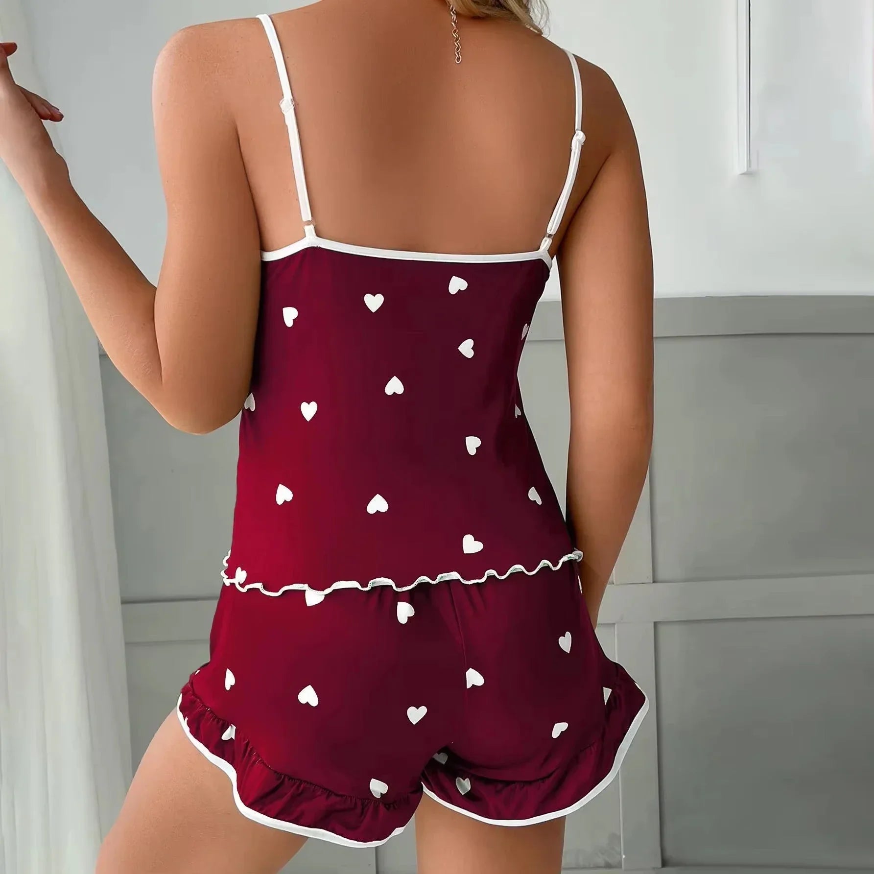 Women Sleepwear Summer 2 Piece Pajamas Set Spaghetti Strap Vest Top and Shorts Soft Casual Cute Printed Longewear