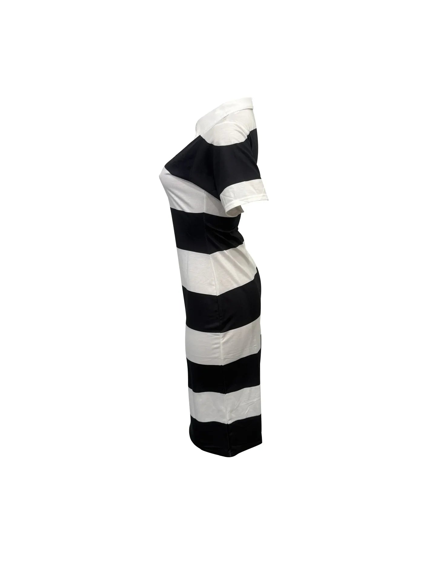 Summer women's fashionable lapel contrasting color slim fit slit dress
