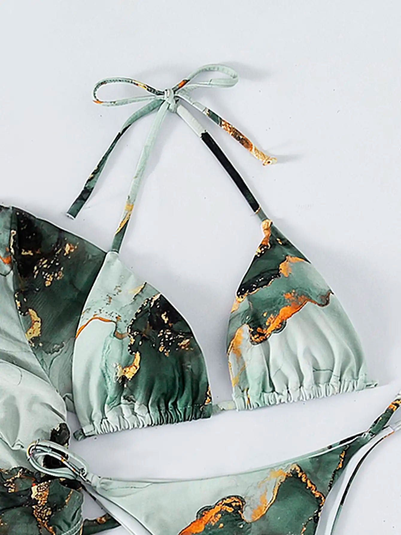 4 Pieces Halter Bikini Swimsuit With Marble Print Cover Up 2026 Swimwear Female Beachwear Bathing Swimming Suit Women Summer