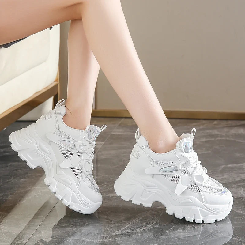 Breathable Mesh Platform Sneakers Women Spring Thick Bottom Non-Slip Casual Shoes Woman Lace-Up Chunky Sole Sports Shoes Ladies