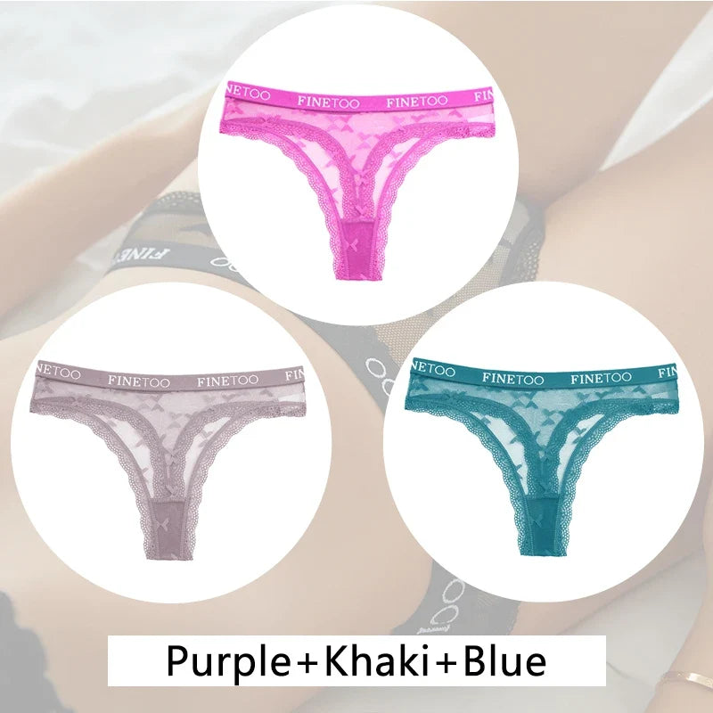 New 3Pcs Lace Thongs Women Floral G-string Underwear Trendy Letter T-Back Underpants Sexy Low Waist Bikini Panties Ladies Panty