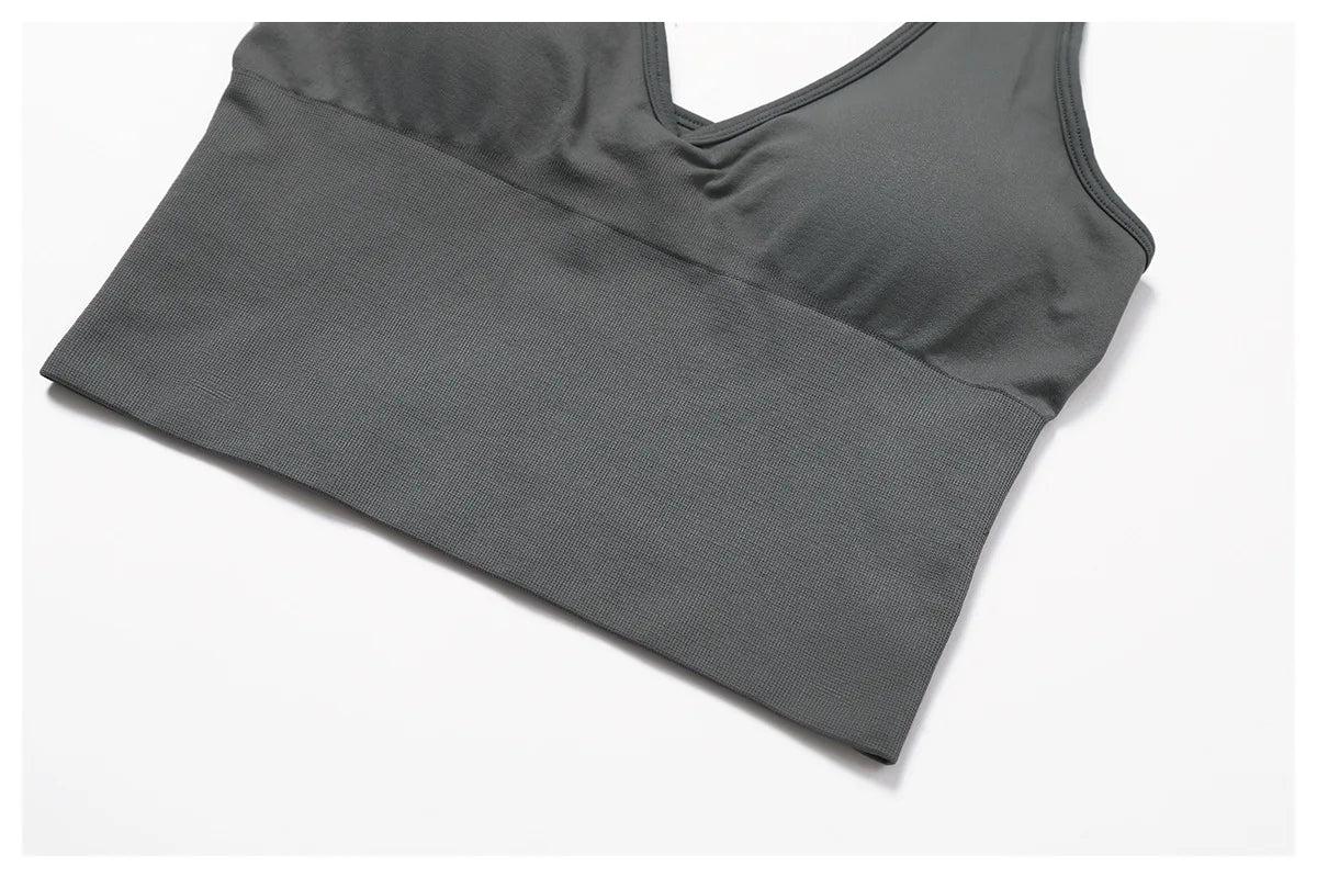 Women Summer Sports Bra Seamless Halter Top High Support Push-up Open Back Gym Bra High-intensity Fitness Yoga Workout Underwear
