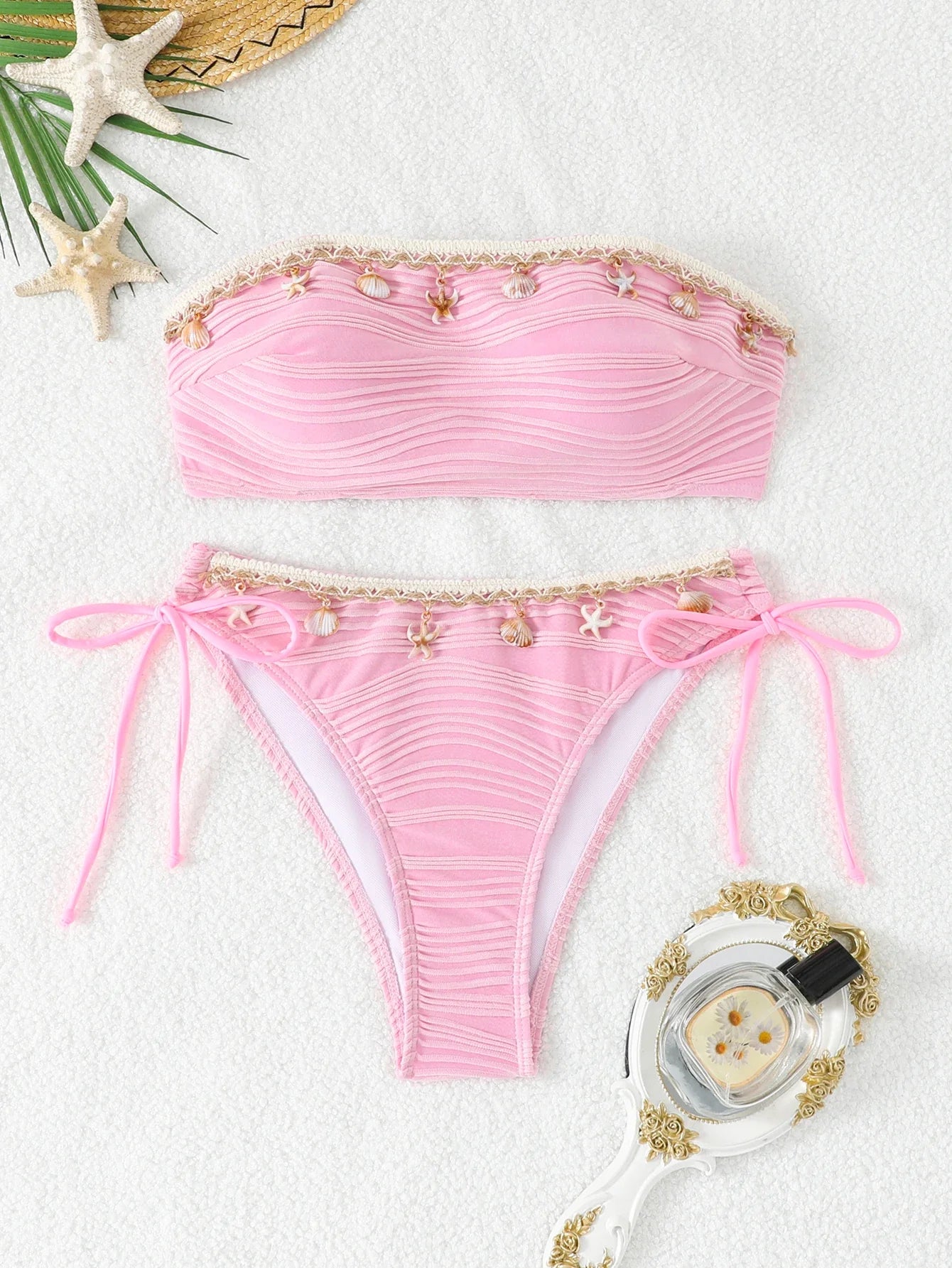 Contrast Binding Bandeau Bikinis 2026 Women Sexy Swimsuit Solid Padded Swimwear Female Bathing Suit Swimming Summer Beachwear
