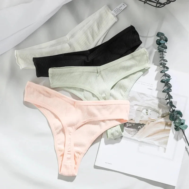 8 Pcs / Set Women' Cotton G-String Thong Panties Low Rise Sexy V-Shaped Underwear Soft And Breathable Bikini Lingerie
