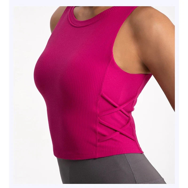 Women's Tight-Fitting Yoga Sports Vest Fixed Chest Pad Sports Bra Breathable Gym Workout Running Top
