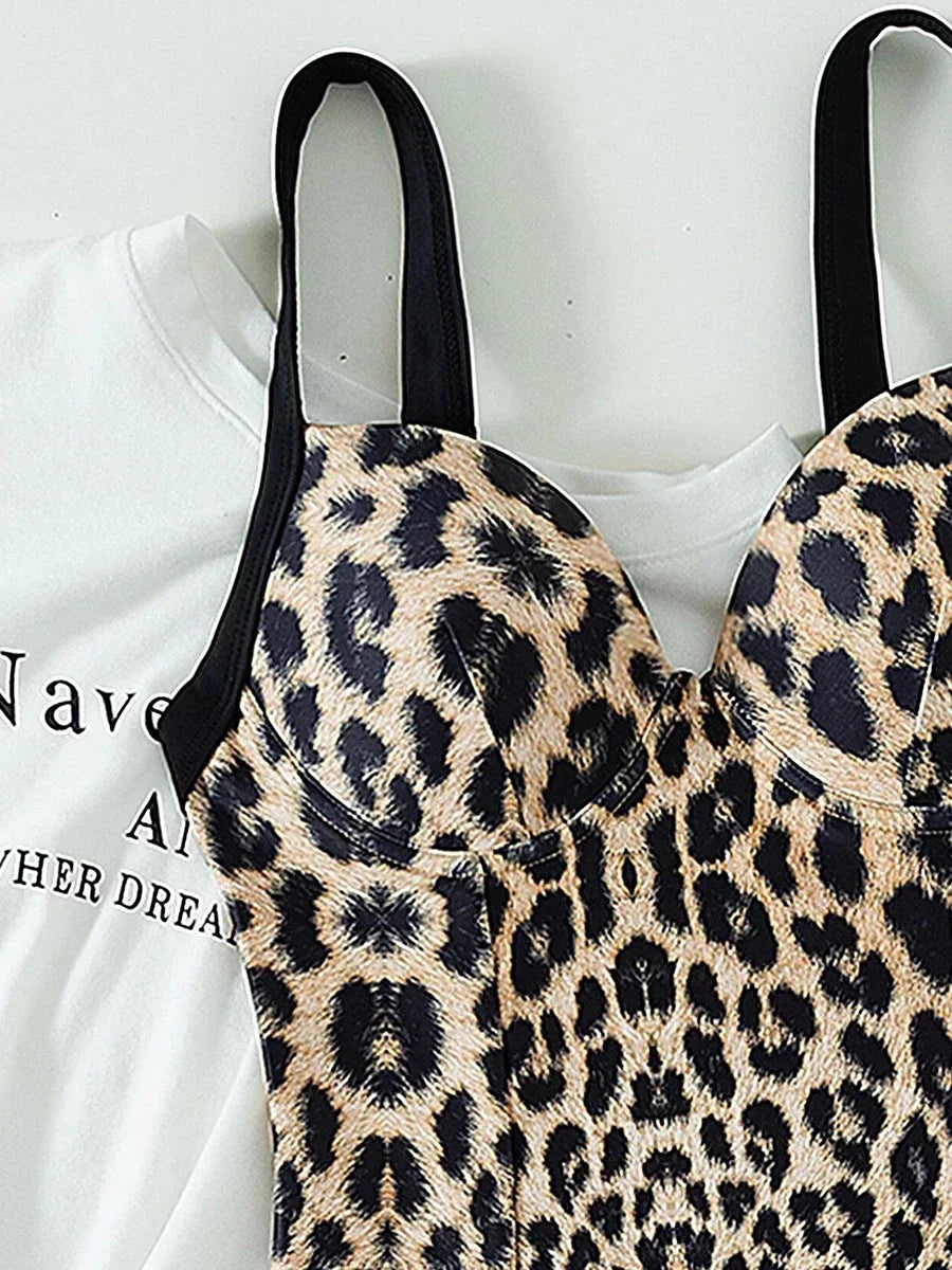 Leopard Underwired Bra Cup Women Swimwear One Piece Swimsuit Female High Cut Monokini Bather Push Up Bathing Suit Swim Bodysuit