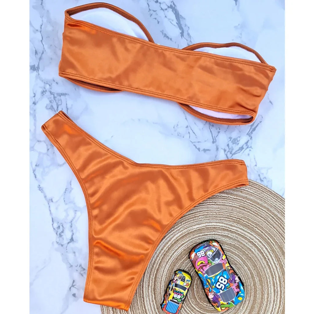 13 Color 2026 New Sexy Bandeau Bikini Women Swimwear Female Swimsuit Two-Pieces Bikini Set Padded Bather Bathing Suit Swim V4647
